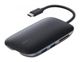 Aukey aluminiowy HUB USB-C | 8w1 | RJ45 Ethernet 10/100/1000Mbps | 3xUSB 3.1 | HDMI 4k@30Hz | SD i microSD | USB-C Power Deliver
