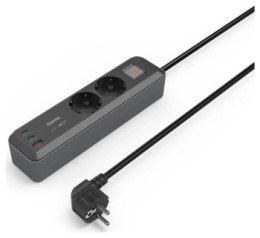 Listwa antyprzepięciowa - Hama Listwa Zasilająca 2 gniazda SCHUKO, 1,4M, 1 USB-C, 1 USB-A, Power Delivery, 65W