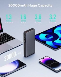 Aukey Powebank 20 000 mAh, 2x USB-C PD 65W, USB-A 18W, szary
