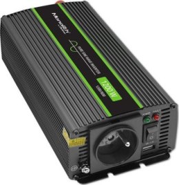 Qoltec Przetwornica napięcia Monolith | 600W | 1200W | 12V na 230V | Czysty Sinus
