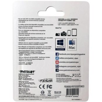 Karta pamięci z adapterem Patriot Memory EP Pro PEF512GEP31MCX (512GB; Class 10 Class A1 Class U3 V30; Adapter Karta pamięci) Karta pamięci z adapterem Patriot Memory EP Pro PEF512GEP31MCX (512GB; Class 10 Class A1 Class U3 V30; Adapter Karta pamięci)