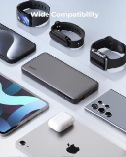 Aukey Powerbank 10 000 mAh, USB-C PD 30W, USB-A 22,5W, szary