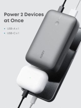 Aukey Powerbank 20 000 mAh, USB-C 22,5W, USB-A, mini, szary