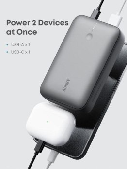 Aukey Powerbank 20 000 mAh, USB-C 22,5W, USB-A, mini, szary Aukey Powerbank 20 000 mAh, USB-C 22,5W, USB-A, mini, szary
