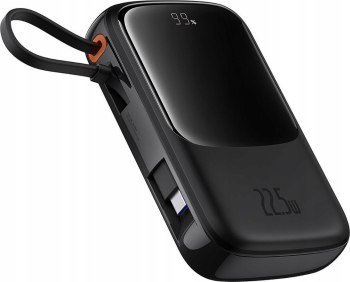 Baseus Qpow Pro+ 10000mAh 22.5W z wbudowanym kablem USB-C i wyświetlaczem - czarny Baseus Qpow Pro+ 10000mAh 22.5W z wbudowanym kablem USB-C i wyświetlaczem - czarny