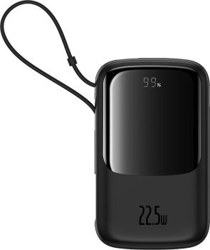 Baseus Qpow Pro+ 10000mAh 22.5W z wbudowanym kablem USB-C i wyświetlaczem - czarny Baseus Qpow Pro+ 10000mAh 22.5W z wbudowanym kablem USB-C i wyświetlaczem - czarny