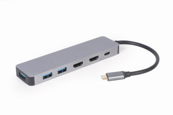 GEMBIRD MULTI ADAPTER USB TYP-C 3W1 SREBRNY HUB USB HDMI PD (100W) GEMBIRD MULTI ADAPTER USB TYP-C 3W1 SREBRNY HUB USB HDMI PD (100W)