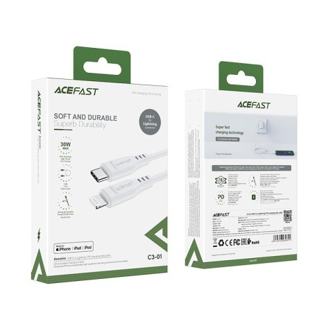 Kabel przewód do iPhone MFI USB-C - Lightning 30W 3A 1.2m biały Kabel przewód do iPhone MFI USB-C - Lightning 30W 3A 1.2m biały