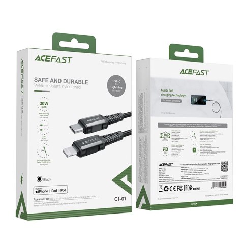 Kabel przewód MFI do iPhone USB-C - Lightning 30W 3A 1.2m czarny Kabel przewód MFI do iPhone USB-C - Lightning 30W 3A 1.2m czarny