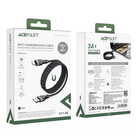 Kabel przewód USB-A - USB-C 3A z magnetycznym organizerem 1.2m - czarny Kabel przewód USB-A - USB-C 3A z magnetycznym organizerem 1.2m - czarny