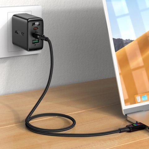 Kabel przewód USB-C - USB-C 100W z wyświetlaczem 1.2m czarny Kabel przewód USB-C - USB-C 100W z wyświetlaczem 1.2m czarny