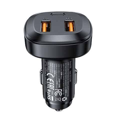 Ładowarka samochodowa 2x USB 1x USB-C 66W Power Delivery QC 4.0 czarny Ładowarka samochodowa 2x USB 1x USB-C 66W Power Delivery QC 4.0 czarny