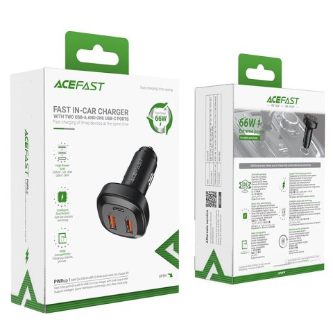 Ładowarka samochodowa 2x USB 1x USB-C 66W Power Delivery QC 4.0 czarny Ładowarka samochodowa 2x USB 1x USB-C 66W Power Delivery QC 4.0 czarny