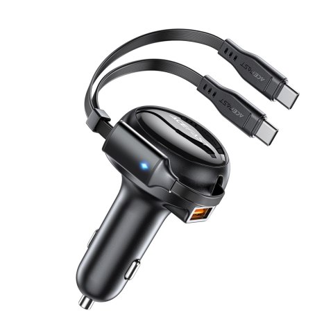Ładowarka samochodowa B13 53W USB-A + 2 kable rozwijane USB-C - czarna Ładowarka samochodowa B13 53W USB-A + 2 kable rozwijane USB-C - czarna
