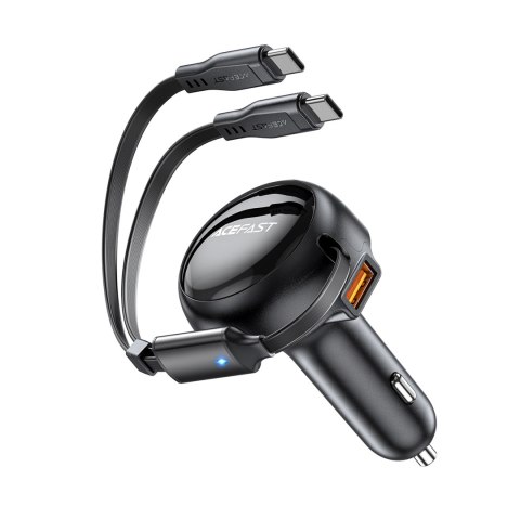 Ładowarka samochodowa B13 53W USB-A + 2 kable rozwijane USB-C - czarna Ładowarka samochodowa B13 53W USB-A + 2 kable rozwijane USB-C - czarna