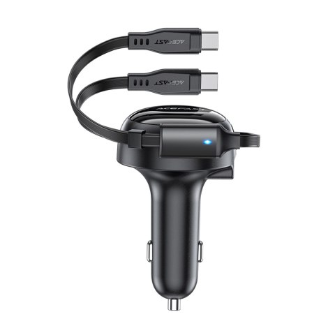 Ładowarka samochodowa B13 53W USB-A + 2 kable rozwijane USB-C - czarna Ładowarka samochodowa B13 53W USB-A + 2 kable rozwijane USB-C - czarna