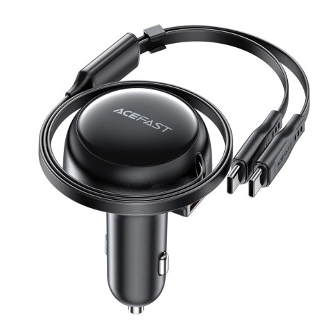 Ładowarka samochodowa B13 53W USB-A + 2 kable rozwijane USB-C - czarna Ładowarka samochodowa B13 53W USB-A + 2 kable rozwijane USB-C - czarna