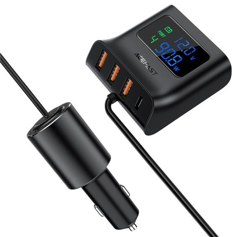 Ładowarka samochodowa stacja ładująca 90W USB-C 3x USB QC 3.0 czarny Ładowarka samochodowa stacja ładująca 90W USB-C 3x USB QC 3.0 czarny