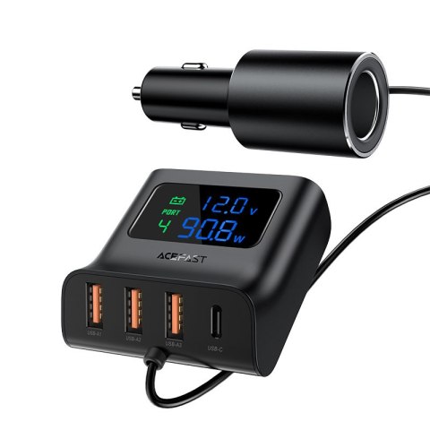 Ładowarka samochodowa stacja ładująca 90W USB-C 3x USB QC 3.0 czarny Ładowarka samochodowa stacja ładująca 90W USB-C 3x USB QC 3.0 czarny