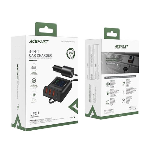 Ładowarka samochodowa stacja ładująca 90W USB-C 3x USB QC 3.0 czarny Ładowarka samochodowa stacja ładująca 90W USB-C 3x USB QC 3.0 czarny