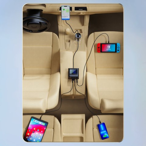 Ładowarka samochodowa stacja ładująca 90W USB-C 3x USB QC 3.0 czarny Ładowarka samochodowa stacja ładująca 90W USB-C 3x USB QC 3.0 czarny
