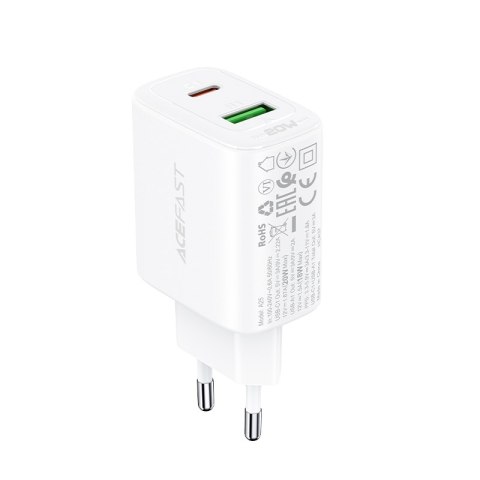 Ładowarka sieciowa USB-C i USB 20W PPS PD QC 3.0 AFC FCP biały Ładowarka sieciowa USB-C i USB 20W PPS PD QC 3.0 AFC FCP biały