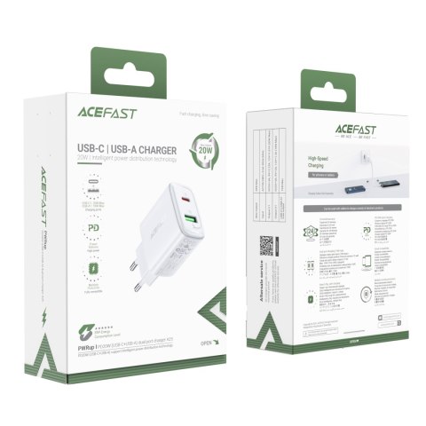 Ładowarka sieciowa USB-C i USB 20W PPS PD QC 3.0 AFC FCP biały Ładowarka sieciowa USB-C i USB 20W PPS PD QC 3.0 AFC FCP biały