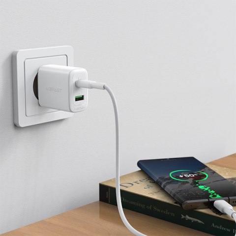 Ładowarka sieciowa USB-C i USB 20W PPS PD QC 3.0 AFC FCP biały Ładowarka sieciowa USB-C i USB 20W PPS PD QC 3.0 AFC FCP biały