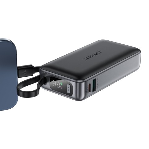 Powerbank 10000mAh PD30W z wbudowanym kablem USB-C - czarny Powerbank 10000mAh PD30W z wbudowanym kablem USB-C - czarny