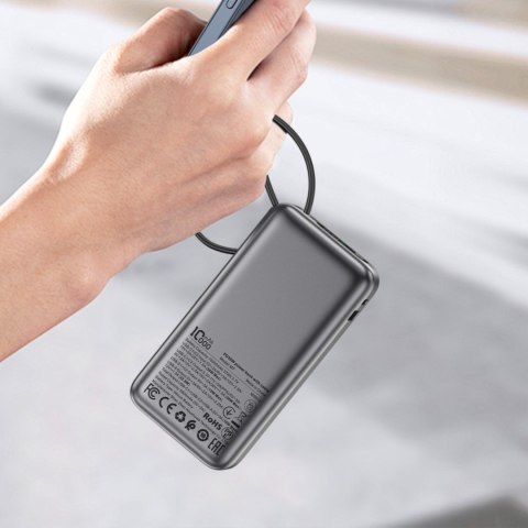 Powerbank 10000mAh PD30W z wbudowanym kablem USB-C - czarny Powerbank 10000mAh PD30W z wbudowanym kablem USB-C - czarny