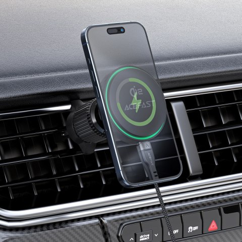 Uchwyt samochodowy z ładowarką magnetyczną na telefon Qi2 15W do kratki nawiewu - czarny Uchwyt samochodowy z ładowarką magnetyczną na telefon Qi2 15W do kratki nawiewu - czarny