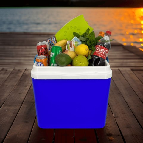 Lodówka turystyczna 29,5L KAMAI BRAVO na wkłady mrożące, niebieska z błękitną pokrywą i uchwytem Lodówka turystyczna 29,5L KAMAI BRAVO na wkłady mrożące, niebieska z błękitną pokrywą i uchwytem