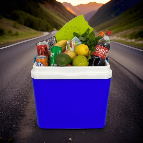 Lodówka turystyczna 29,5L KAMAI BRAVO na wkłady mrożące, niebieska z błękitną pokrywą i uchwytem Lodówka turystyczna 29,5L KAMAI BRAVO na wkłady mrożące, niebieska z błękitną pokrywą i uchwytem