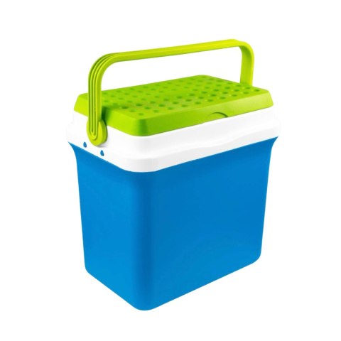 Lodówka turystyczna 29,5L KAMAI FIESTA na wkłady mrożące, błękitna z zieloną pokrywą i uchwytem Lodówka turystyczna 29,5L KAMAI FIESTA na wkłady mrożące, błękitna z zieloną pokrywą i uchwytem