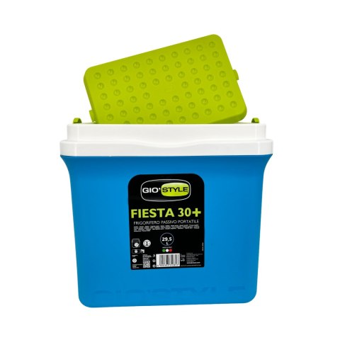 Lodówka turystyczna 29,5L KAMAI FIESTA na wkłady mrożące, błękitna z zieloną pokrywą i uchwytem Lodówka turystyczna 29,5L KAMAI FIESTA na wkłady mrożące, błękitna z zieloną pokrywą i uchwytem