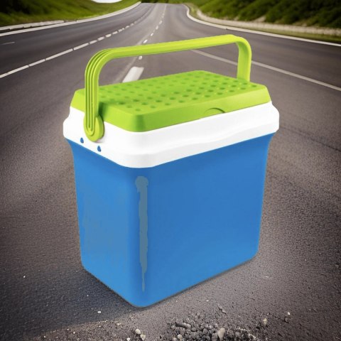 Lodówka turystyczna 29,5L KAMAI FIESTA na wkłady mrożące, błękitna z zieloną pokrywą i uchwytem Lodówka turystyczna 29,5L KAMAI FIESTA na wkłady mrożące, błękitna z zieloną pokrywą i uchwytem