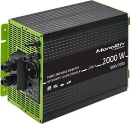 Qoltec Przetwornica solarna Monolith 3w1 z funkcją ładowania AC |MPPT | UPS | ATS | 1000W | 2000W | 12V na 230V | Czysty Sinus