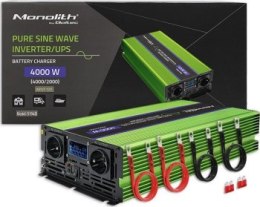 Qoltec Przetwornica napięcia Monolith | ładowanie baterii | UPS | 2000W | 4000W |12V na 230V |Czysty Sinus | LCD