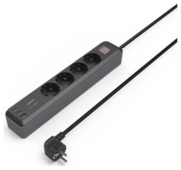 Listwa antyprzepięciowa - Hama Listwa Zasilająca 4 gniazda SCHUKO, 1,4M, 1 USB-C, 1 USB-A, Power Delivery, 65W