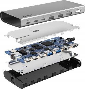 Belkin Hub USB-C 8w1, 10 Gbps, 2 x HDMI 4K szary Belkin Hub USB-C 8w1, 10 Gbps, 2 x HDMI 4K szary