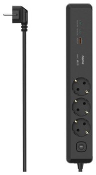 Listwa antyprzepięciowa - Hama 3 gniazda SCHUKO, 1,4M, 2 USB-C, 1 USB-A, Power Delivery, 100W Listwa antyprzepięciowa - Hama 3 gniazda SCHUKO, 1,4M, 2 USB-C, 1 USB-A, Power Delivery, 100W