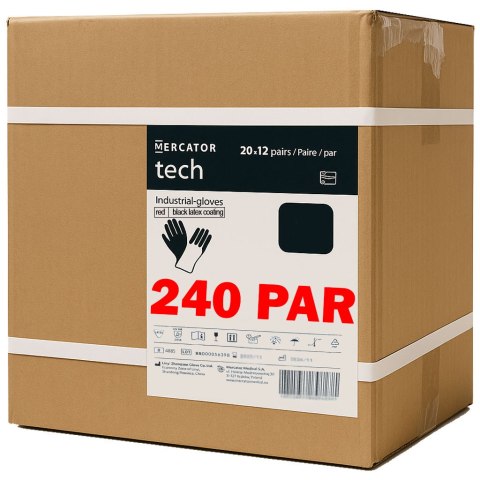 Rękawice Robocze MERCATOR Tech Red+Black Latex - 240 Par (7 - S) Rękawice Robocze MERCATOR Tech Red+Black Latex - 240 Par (7 - S)
