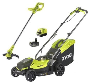 Ryobi Zestaw: kosiarka akumulatorowa OLM1833 33cm+ podkaszarka akumulatorowa RY18LT23A 23cm + akumulator 4.AH + ładowarka Ryobi Zestaw: kosiarka akumulatorowa OLM1833 33cm+ podkaszarka akumulatorowa RY18LT23A 23cm + akumulator 4.AH + ładowarka