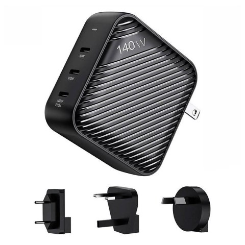 Ładowarka sieciowa INVZI GanHub 3x USB-C, 140W, EU/UK/AU/US (czarna) INVZI Ładowarka sieciowa INVZI GanHub 3x USB-C, 140W, EU/UK/AU/US (czarna) INVZI