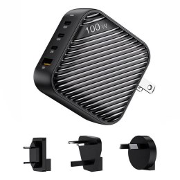 Ładowarka sieciowa INVZI GanHub 3x USB-C + USB, 100W, EU/UK/AU/US (czarna) INVZI