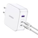 Ładowarka sieciowa UGREEN 15339 Nexode, 2xUSB-C, USB-A 3.0, PD3.0, QC4.0, GaN, 140W (biała) UGREEN