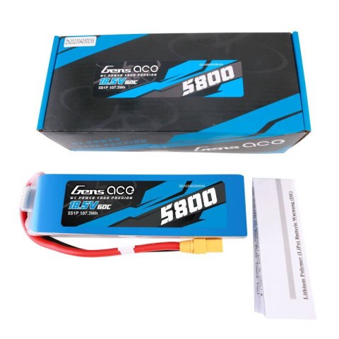 Akumulator Gens ace 5800mAh 60C 18.5V 5S1P Lipo z konektorem XT90 plug Gens ace Akumulator Gens ace 5800mAh 60C 18.5V 5S1P Lipo z konektorem XT90 plug Gens ace