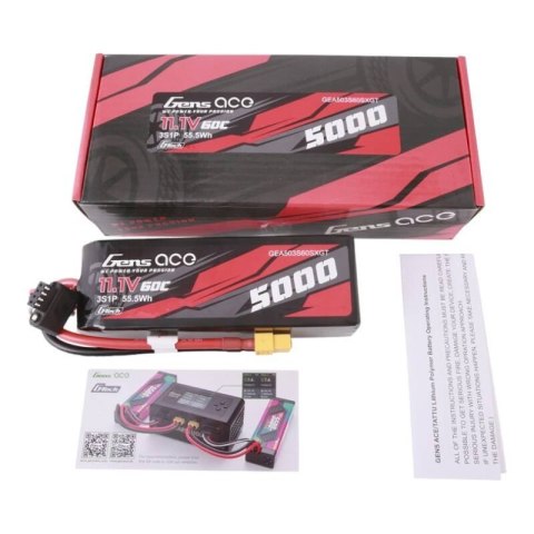 Akumulator Gens ace G-Tech 5000mAh 11.1V 60C 3S1P Lipo z konektorem XT60 Plug Gens ace Akumulator Gens ace G-Tech 5000mAh 11.1V 60C 3S1P Lipo z konektorem XT60 Plug Gens ace