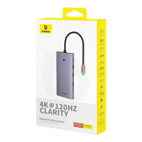 Hub 13w1 Baseus PortalJoy USB-C do HDMI+DP+VGA+C+USB+PD+RJ45+SD/TF+3.5mm (szary) Baseus Hub 13w1 Baseus PortalJoy USB-C do HDMI+DP+VGA+C+USB+PD+RJ45+SD/TF+3.5mm (szary) Baseus
