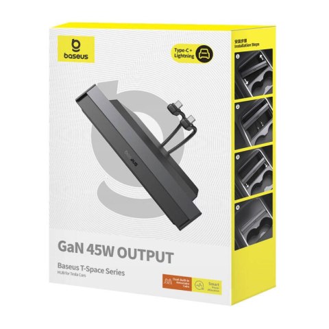 Hub Baseus T-Space z kablem USB-C do USB-C dla Tesla (czarny) Baseus Hub Baseus T-Space z kablem USB-C do USB-C dla Tesla (czarny) Baseus